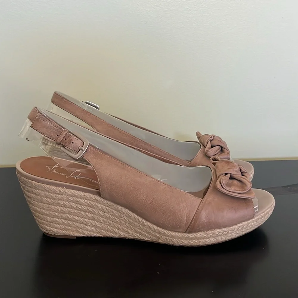 Franco Sarto Heels Womens Slingback Wedge Espadrille Bow Leather